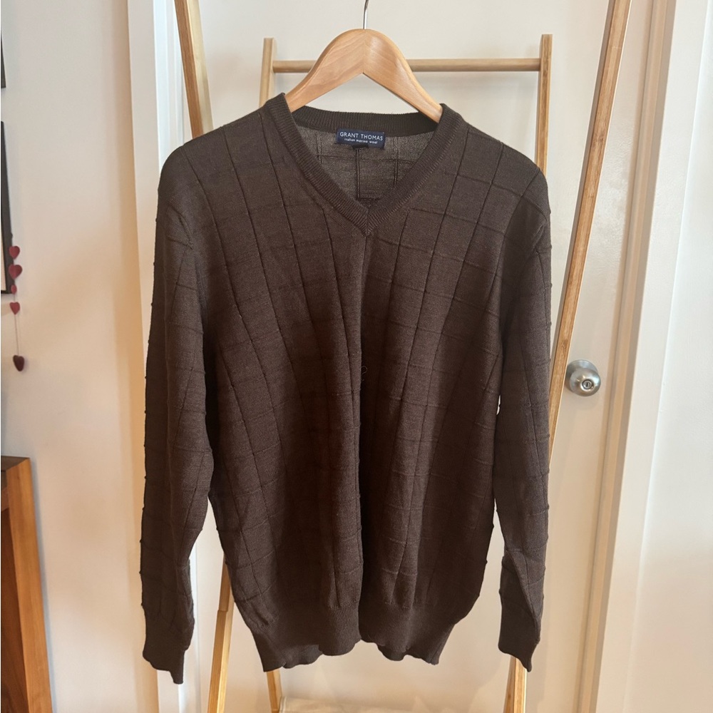 Dark Brown V-Neck Knit Sweater